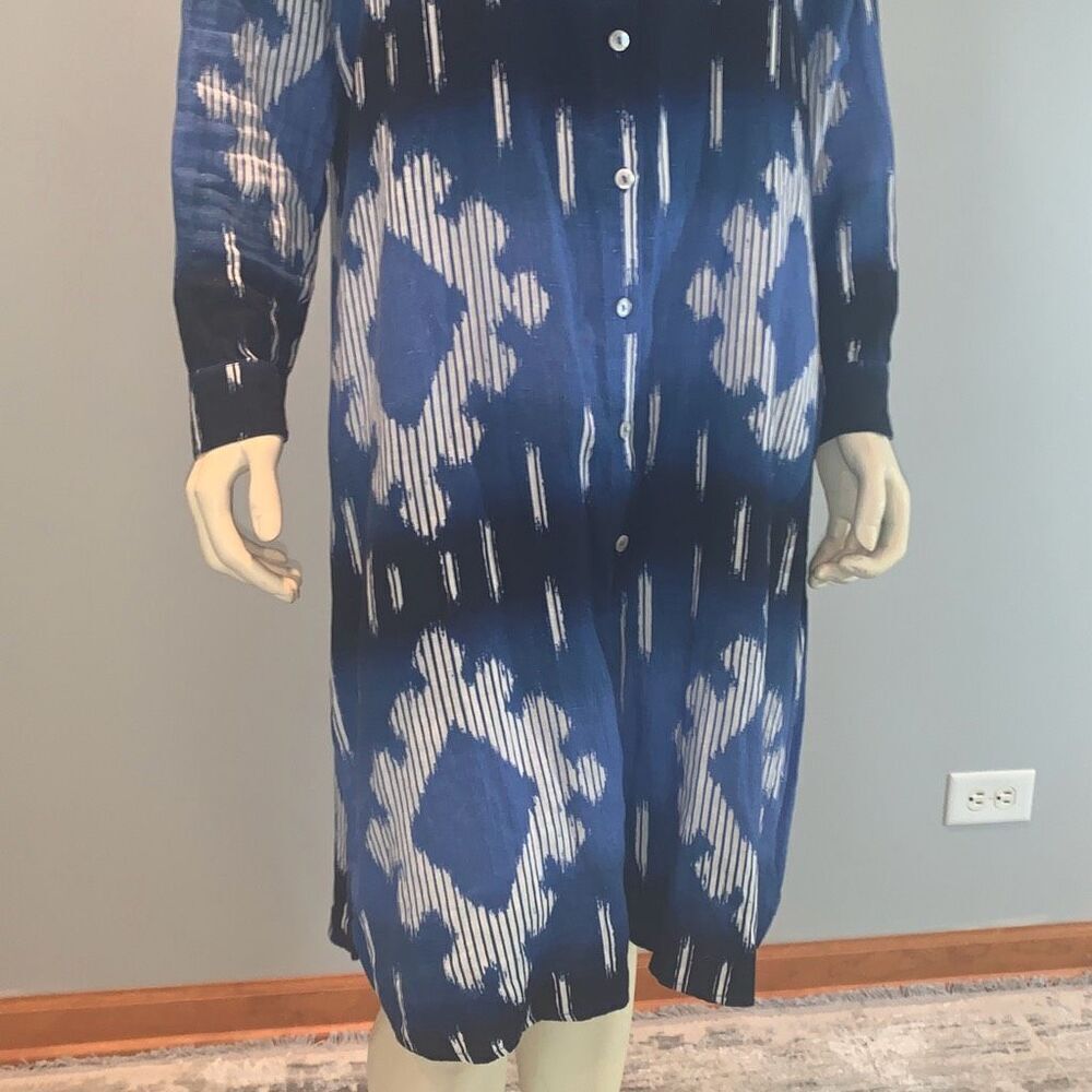 Chicos Blue Aztec Linen Button Down Dress Size 1 - Picture 11 of 12